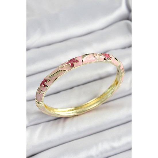 Mineli Pirinç Pembe Çiçek Desenli Kadın Kelepçe - TJ-BB7161