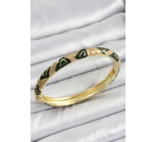 Mineli Pirinç Kahverengi Siyah Geometrik Desenli Kadın Kelepçe - TJ-BB7160