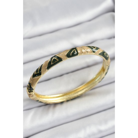 Mineli Pirinç Kahverengi Siyah Geometrik Desenli Kadın Kelepçe - TJ-BB7160