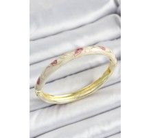 Mineli Pirinç Gold Renk Krem Çiçek Motifli Kadın Kelepçe - TJ-BB7159