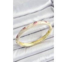 Mineli Pirinç Gold Renk Krem Çiçek Motifli Kadın Kelepçe - TJ-BB7159