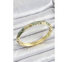 Mineli Pirinç Yeşil Çiçek Motifli Kadın Kelepçe - TJ-BB7158