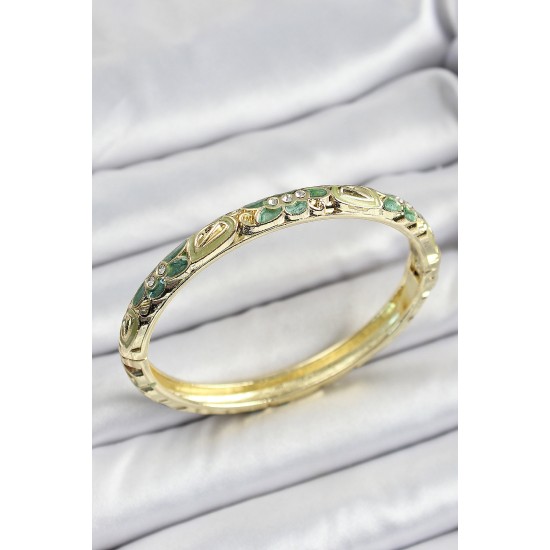 Mineli Pirinç Yeşil Çiçek Motifli Kadın Kelepçe - TJ-BB7158