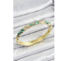 Mineli Pirinç Gold Renk Yeşil Çiçek Desenli Kadın Kelepçe - TJ-BB7156