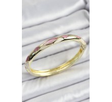 Mineli Pirinç Pembe Beyaz Geometrik Motifli Kadın Kelepçe - TJ-BB7155