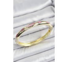 Mineli Pirinç Pembe Beyaz Geometrik Motifli Kadın Kelepçe - TJ-BB7155