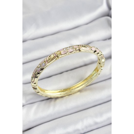 Mineli Pirinç Krem Renk Çiçek Desenli Kadın Kelepçe - TJ-BB7151