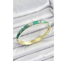 Mineli Pirinç Yeşil Çiçek Motifli Kadın Kelepçe - TJ-BB7150