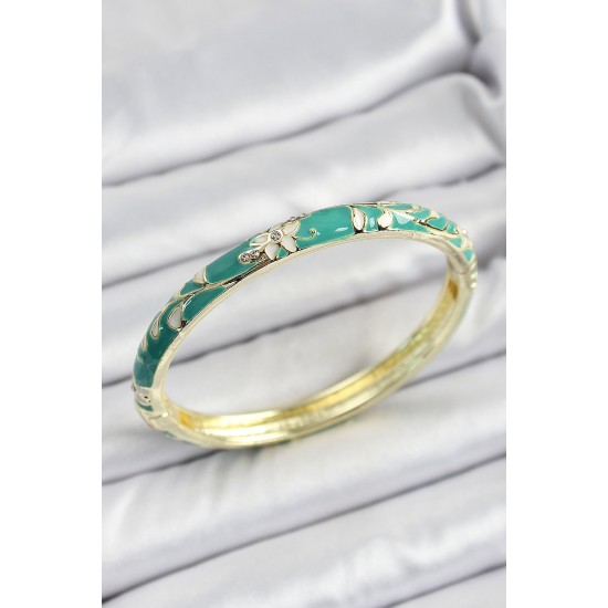 Mineli Pirinç Yeşil Çiçek Motifli Kadın Kelepçe - TJ-BB7150