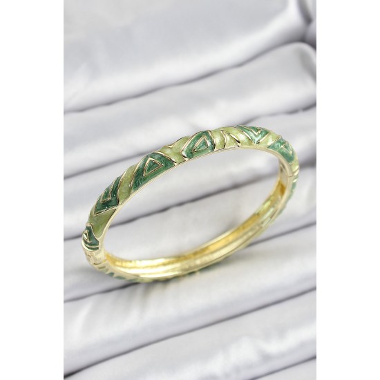 Mineli Pirinç Yeşil Geometrik Desenli Kadın Kelepçe - TJ-BB7148