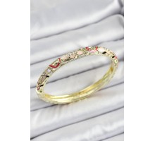 Mineli Pirinç Pembe Çiçek Motifli Kadın Kelepçe - TJ-BB7147