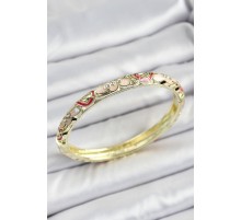 Mineli Pirinç Pembe Çiçek Motifli Kadın Kelepçe - TJ-BB7147