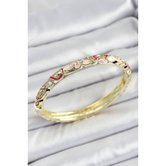 Mineli Pirinç Pembe Çiçek Motifli Kadın Kelepçe - TJ-BB7147