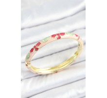 Mineli Pirinç Beyaz Pembe Yeşil Çiçek Desenli Gold Renk Kadın Kelepçe - TJ-BB7131