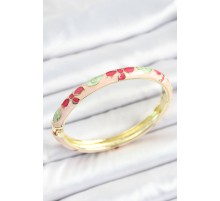 Mineli Pirinç Beyaz Pembe Yeşil Çiçek Desenli Gold Renk Kadın Kelepçe - TJ-BB7131