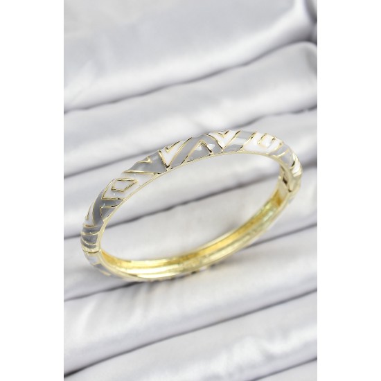 Mineli Pirinç Gri Beyaz Geometrik Desenli Kadın Kelepçe - TJ-BB7146