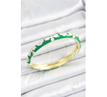 Mineli Pirinç Beyaz Yeşil Çiçek Desenli Gold Renk Kadın Kelepçe - TJ-BB7132