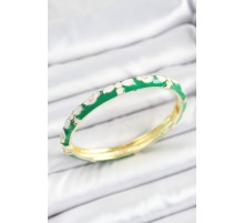 Mineli Pirinç Beyaz Yeşil Çiçek Desenli Gold Renk Kadın Kelepçe - TJ-BB7132