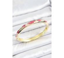 Mineli Pirinç Pembe Baklava Desenli Gold Renk Kadın Kelepçe - TJ-BB7133