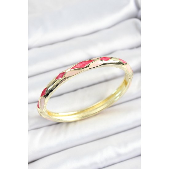 Mineli Pirinç Pembe Baklava Desenli Gold Renk Kadın Kelepçe - TJ-BB7133