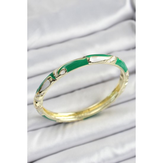 Mineli Pirinç Çiçek Motifli Yeşil Renk Kadın Kelepçe - TJ-BB7145