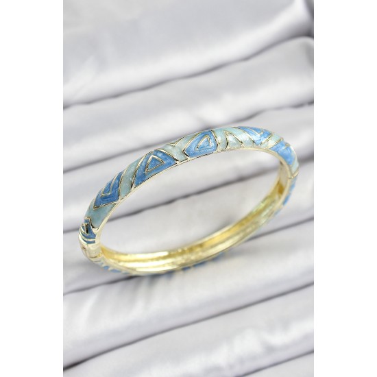 Mineli Pirinç Mavi Geometrik Desenli Kadın Kelepçe - TJ-BB7144