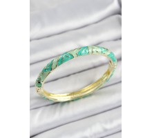 Mineli Pirinç Su Yeşili Geometrik Desenli Kadın Kelepçe - TJ-BB7143