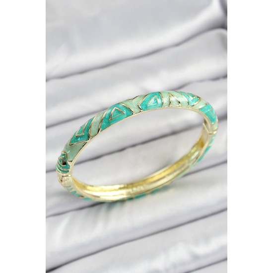 Mineli Pirinç Su Yeşili Geometrik Desenli Kadın Kelepçe - TJ-BB7143