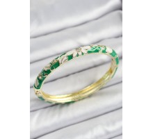 Mineli Pirinç Gold Renk Yeşil Çiçek Desen Motifli Kadın Kelepçe - TJ-BB7140