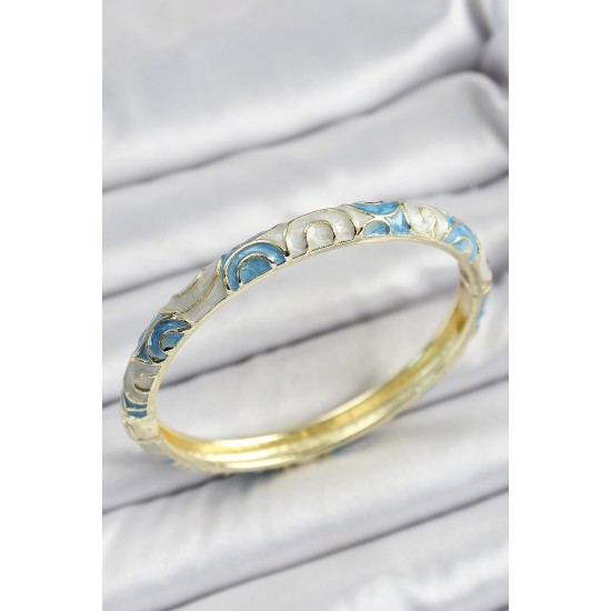 Mineli Pirinç Mavi Geometrik Desenli Kadın Kelepçe - TJ-BB7139