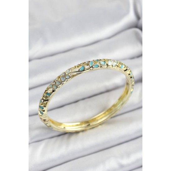 Mineli Pirinç Su Yeşili Çiçek Desen Motifli Kadın Kelepçe - TJ-BB7138