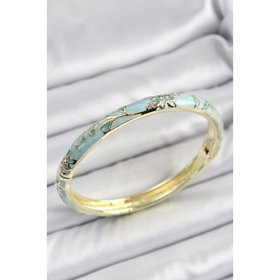 Mineli Pirinç Buz Mavisi Çiçek Desenli Kadın Kelepçe - TJ-BB7137