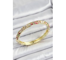 Mineli Pirinç Fuşya Çiçek Motif Desenli Kadın Kelepçe - TJ-BB7136