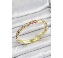 Mineli Pirinç Fuşya Çiçek Motif Desenli Kadın Kelepçe - TJ-BB7136