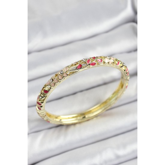 Mineli Pirinç Fuşya Çiçek Motif Desenli Kadın Kelepçe - TJ-BB7136