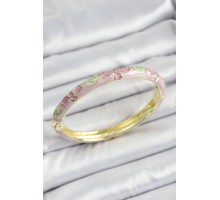 Mineli Gold Renk Pirinç Pembe Çiçek Desenli Kadın Kelepçe - TJ-BB7135