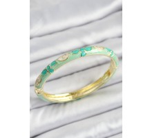 Mineli Pirinç Gold Renk Su Yeşili Çiçek Motifli Kadın Kelepçe - TJ-BB7134