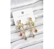 Pirinç Çoklu Damla Model Karşık Zirkon Taşlı Gold Ve Gümüş Renk Kadın Küpe - TJ-BKP10742
