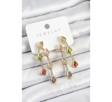 Pirinç Çoklu Damla Model Karşık Zirkon Taşlı Gold Ve Gümüş Renk Kadın Küpe - TJ-BKP10742