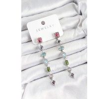 Pirinç Renkli Zirkon Taşlı Sallantılı Model Gümüş Renk Kadın Küpe - TJ-BKP10743