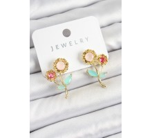 Pirinç Renkli Zirkon Taşlı Papatya Model Gold Renk Kadın Küpe - TJ-BKP10746