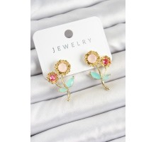 Pirinç Renkli Zirkon Taşlı Papatya Model Gold Renk Kadın Küpe - TJ-BKP10746