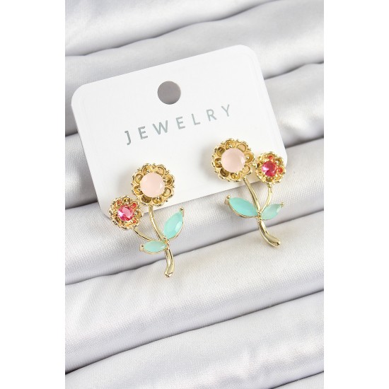 Pirinç Renkli Zirkon Taşlı Papatya Model Gold Renk Kadın Küpe - TJ-BKP10746