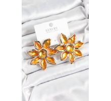 Pirinç Mineli Alevli Çiçek Model Gold Renk Kadın Küpe - TJ-BKP10748