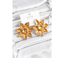 Pirinç Mineli Alevli Çiçek Model Gold Renk Kadın Küpe - TJ-BKP10748