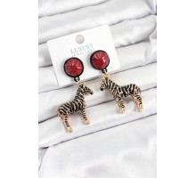 Pirinç Bordo Sallantılı 3D Zebra Model Gold Renk Kadın Küpe - TJ-BKP10750