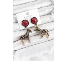 Pirinç Bordo Sallantılı 3D Zebra Model Gold Renk Kadın Küpe - TJ-BKP10750
