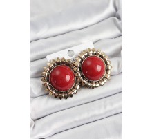 Pirinç Bordo Vintage Model Gold Renk Kadın Küpe - TJ-BKP10752