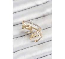 Pirinç Zirkon Taşlı Sıkıştırma Sağ Kıkırdak Gold Renk Kadın Küpe - TJ-BKP10753