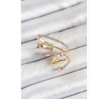 Pirinç Zirkon Taşlı Sıkıştırma Sağ Kıkırdak Gold Renk Kadın Küpe - TJ-BKP10753